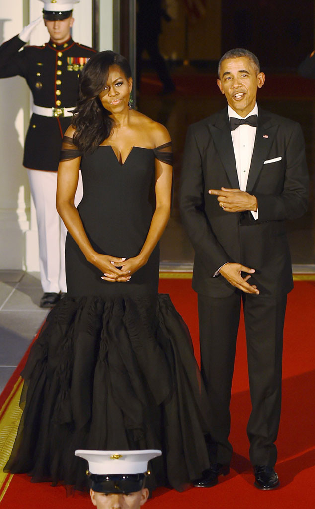 Michelle Obama Wears Black Vera Wang Dress At White House Dinner E News